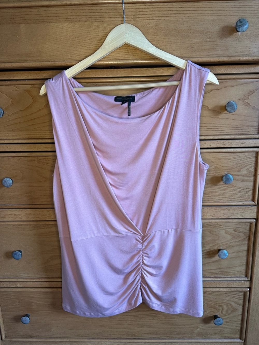 Donna Karan Womens Tank XLarge 80’s Retro Ruched Cowl Neck Sleeveless Faux Wrap